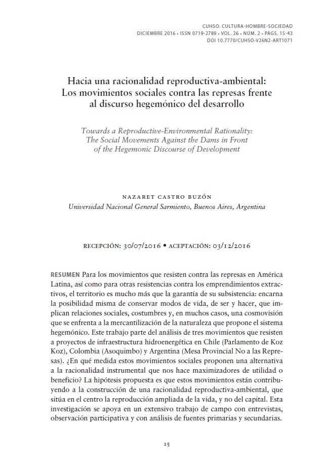 Portada de Hacia una racionalidad reproductiva-ambiental: Los movimientos sociales contra las represas frente al discurso hegemónico del desarrollo