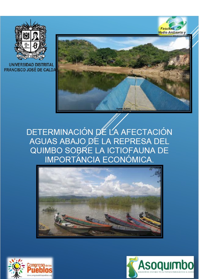 Portada de Determinación de la afectación aguas abajo de la represa del Quimbo sobre la ictiofauna de importancia económica